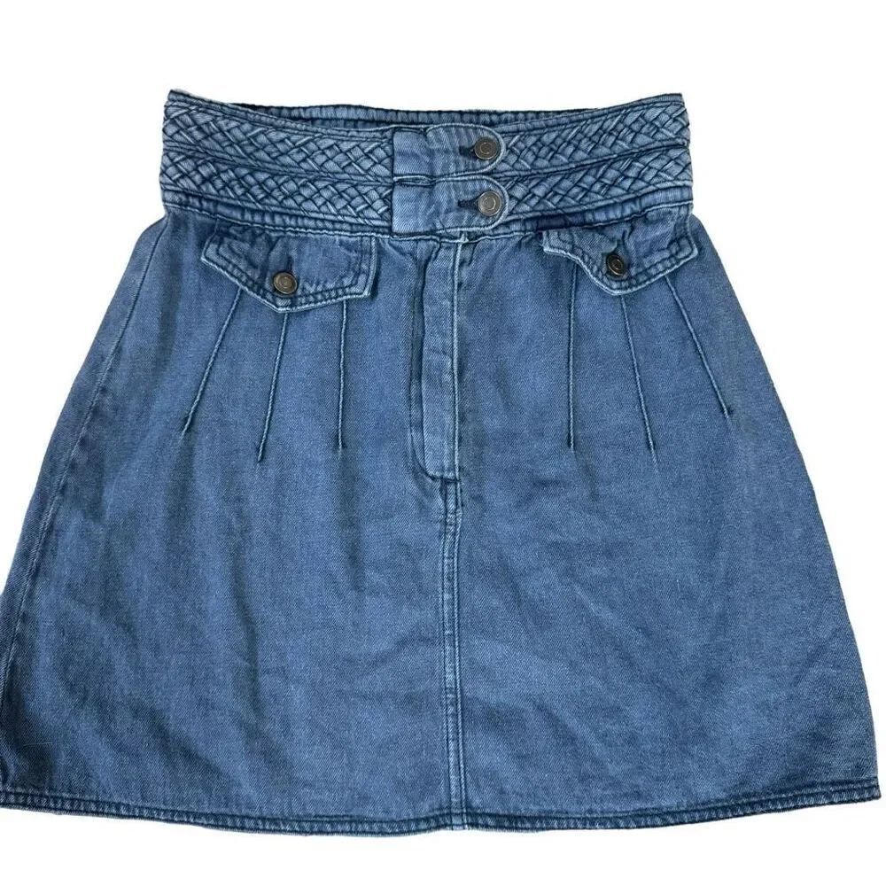 Free People Women's Denim Braided Waist Bohemian A-Line Skirt Size 0
